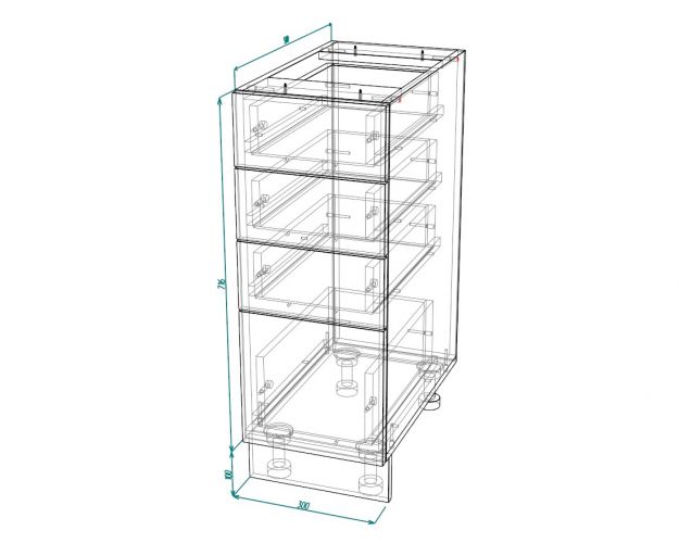 Кёльн ШНЯ 300 Шкаф нижний с 4-мя ящиками (Софт бланж/корпус Венге)