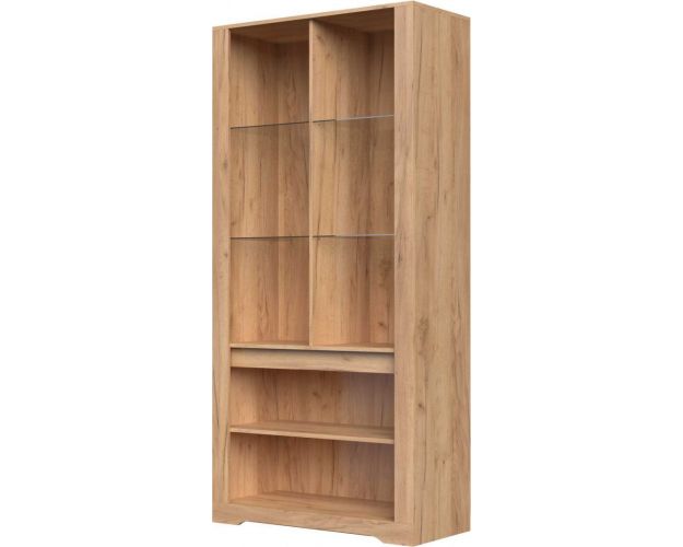 Шкаф с витриной со Стеклополками ШР-2 Римини (Дуб Крафт Золотой/Металл Бруклин)