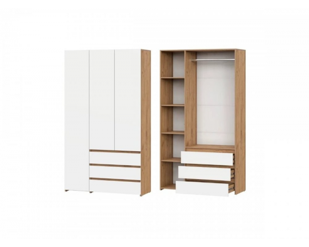 Шкаф трехстворчатый комбинированный Некст 1 дуб золотой / белый